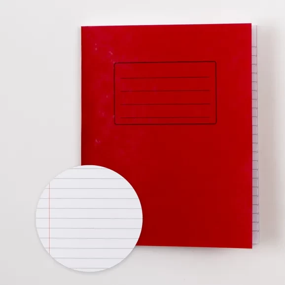 Classmates 8" x 6.5" Exercise Book 64 Page, 8mm Ruled With Margin, Red - Pack of 100