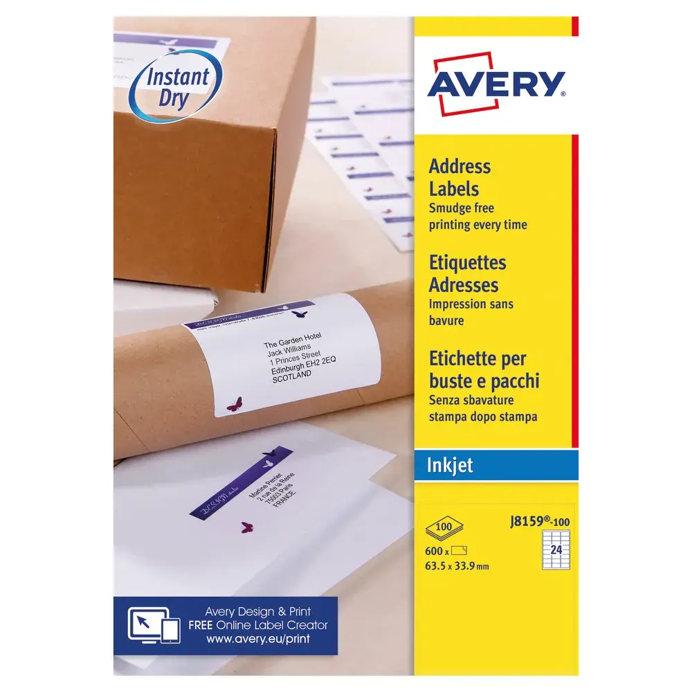 Avery Inkjet Address Labels QuickDRY 63.5x33.9mm 24 Per Sheet White (Pack of 2400)
