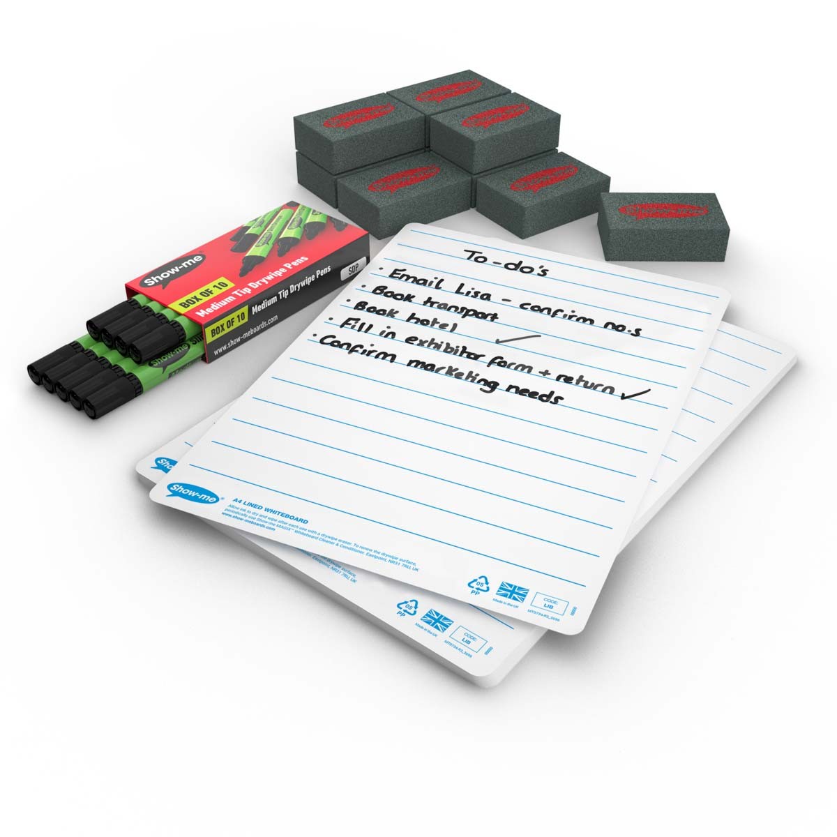 Show-me A4 Lined, Mini Whiteboards, Small Pack of 10 Sets