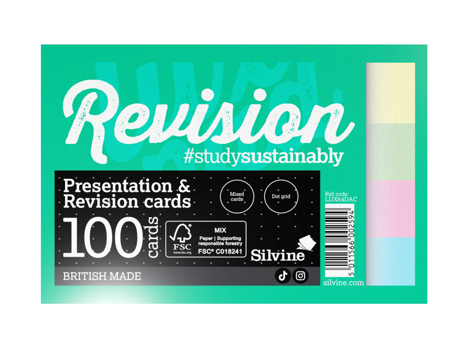 Luxpad Revision Cards 152 x 101mm 5mm Dot Grid Assorted Colours - 100 Cards Per Pad