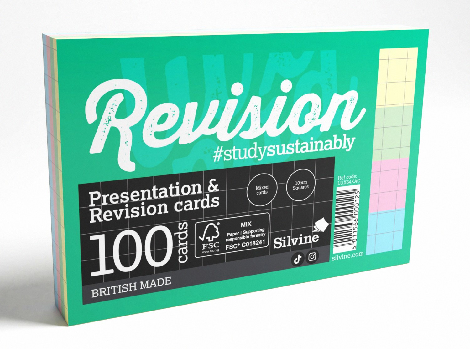 Revision Cards 152mm x 102mm 10mm Squares Assorted Coloured - 100 Cards Per Pad