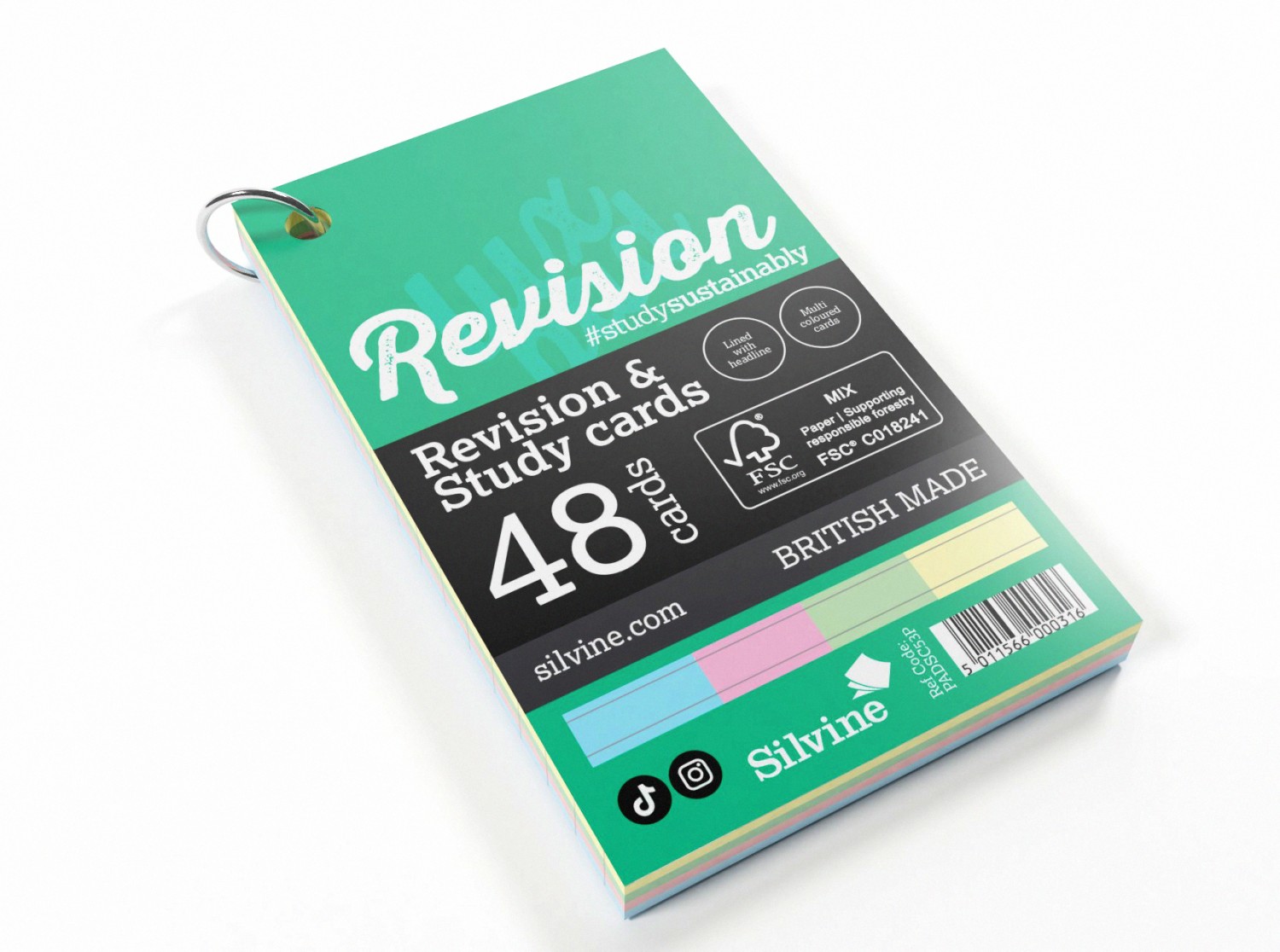 Revision Cards 126 x 76mm Portrait Assorted Colours - 48 Cards Per Pad