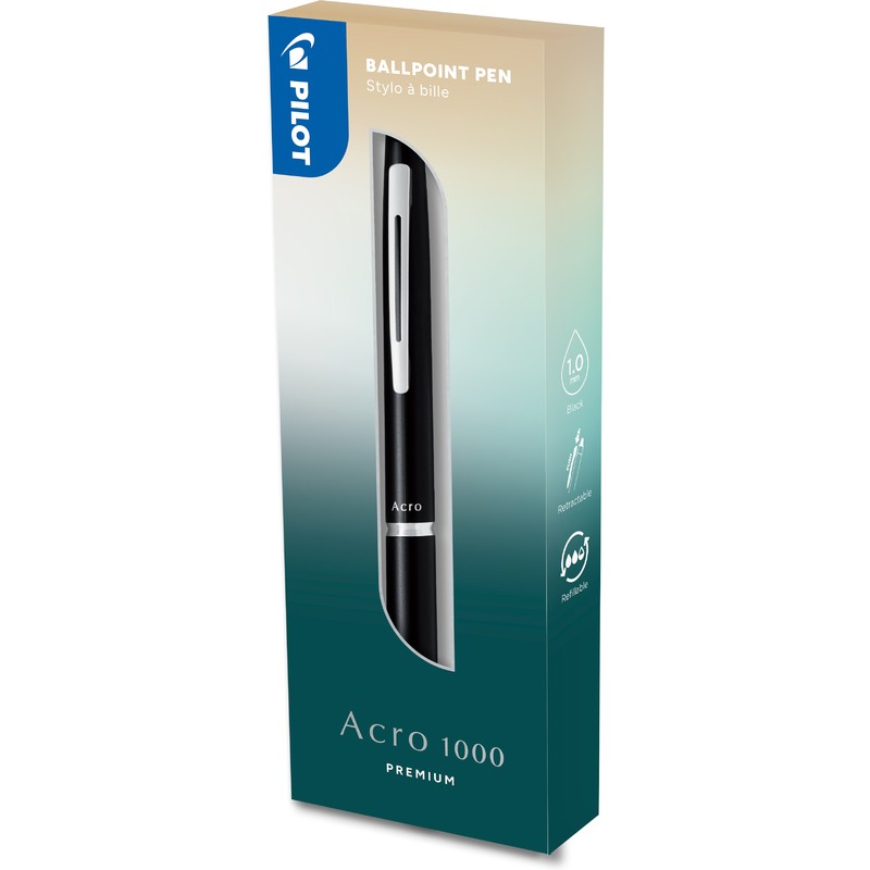 Pilot Acro 1000 Ballpoint Pen Black Barrell WIth Black Ink Gift Boxed