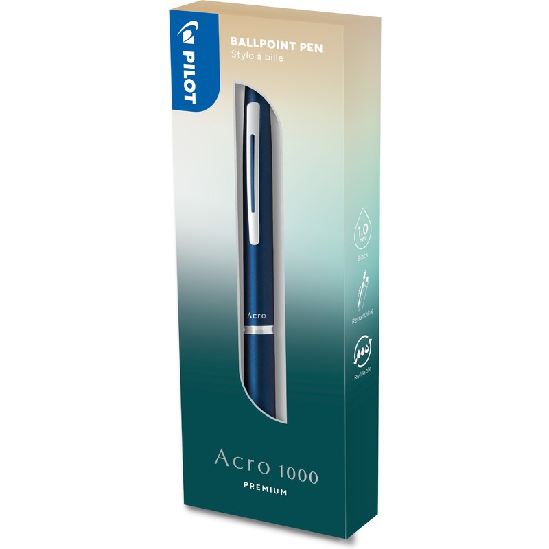 Pilot Acro 1000 Ballpoint Pen Navy Blue Barrell WIth Black Ink Gift Boxed