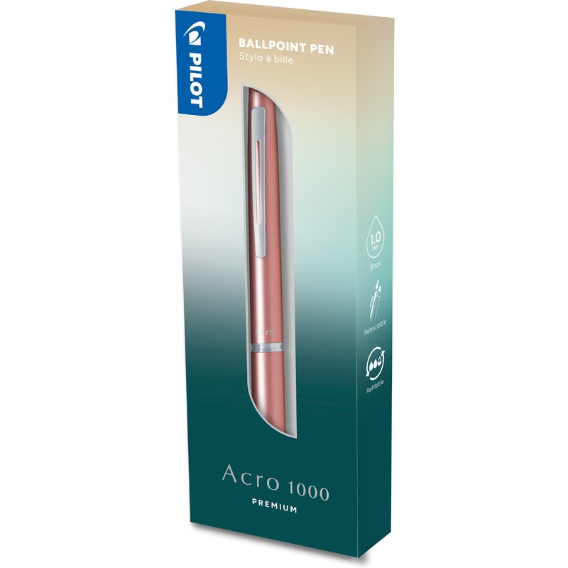 Pilot Acro 1000 Ballpoint Pen Coral Gold Barrell WIth Black Ink Gift Boxed
