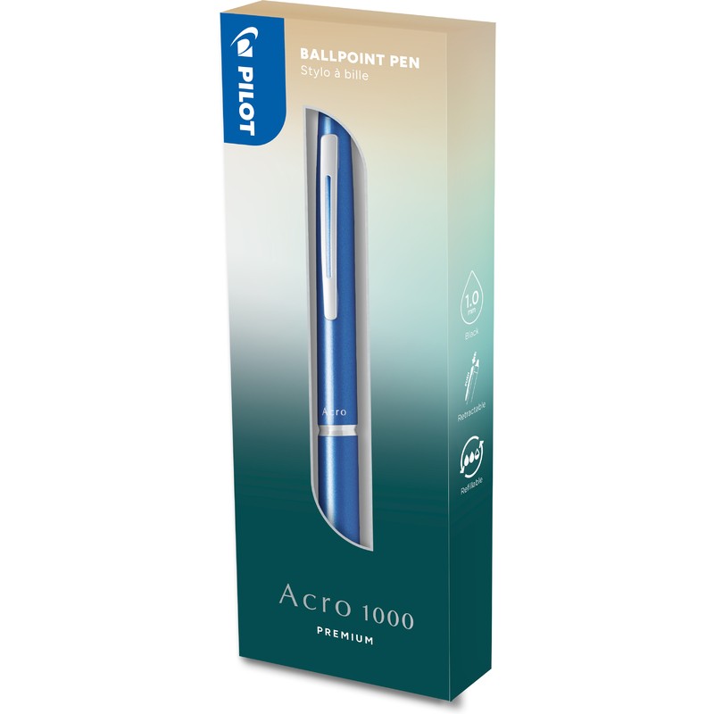 Pilot Acro 1000 Ballpoint Pen Sky Blue Barrell WIth Black Ink Gift Boxed