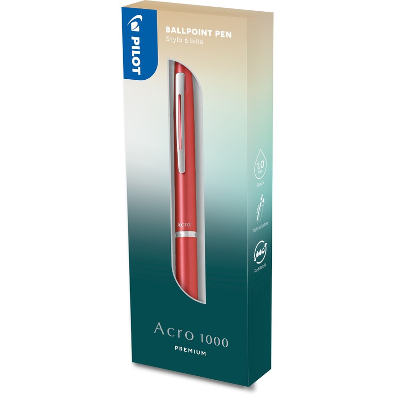 Pilot Acro 1000 Ballpoint Pen Coral Pink Barrell WIth Black Ink Gift Boxed