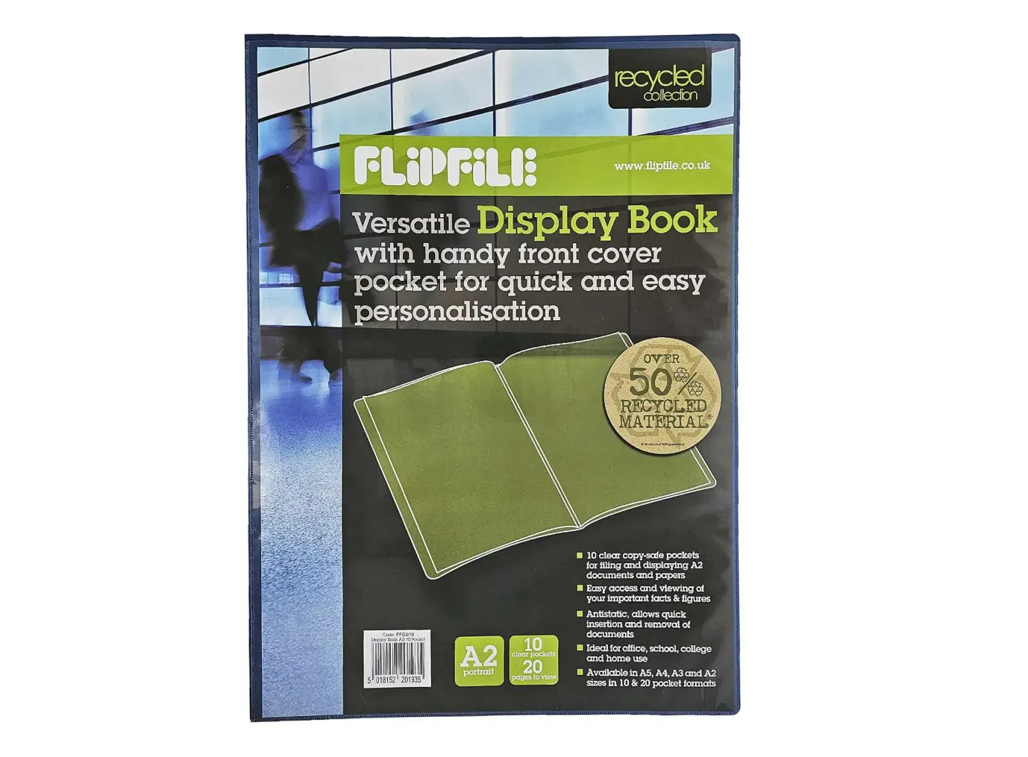 Recycled Flipfile Display Books Blue A2 10 Pockets