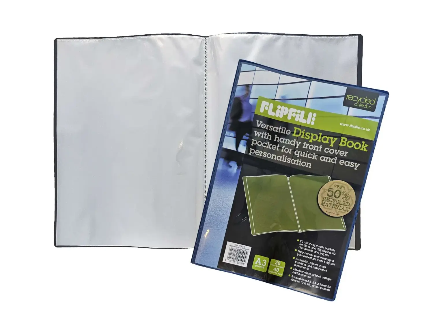 Recycled Flipfile Display Books Blue A3 20 Pockets