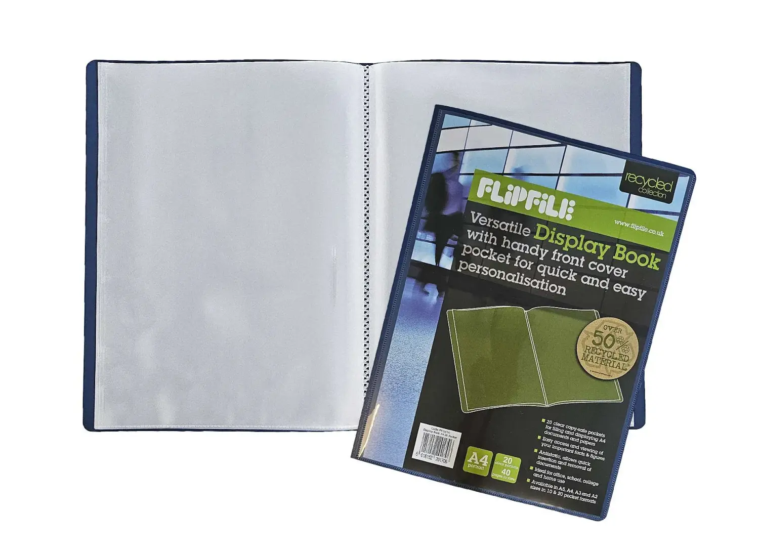 Recycled Flipfile Display Books Blue A4 20 Pockets
