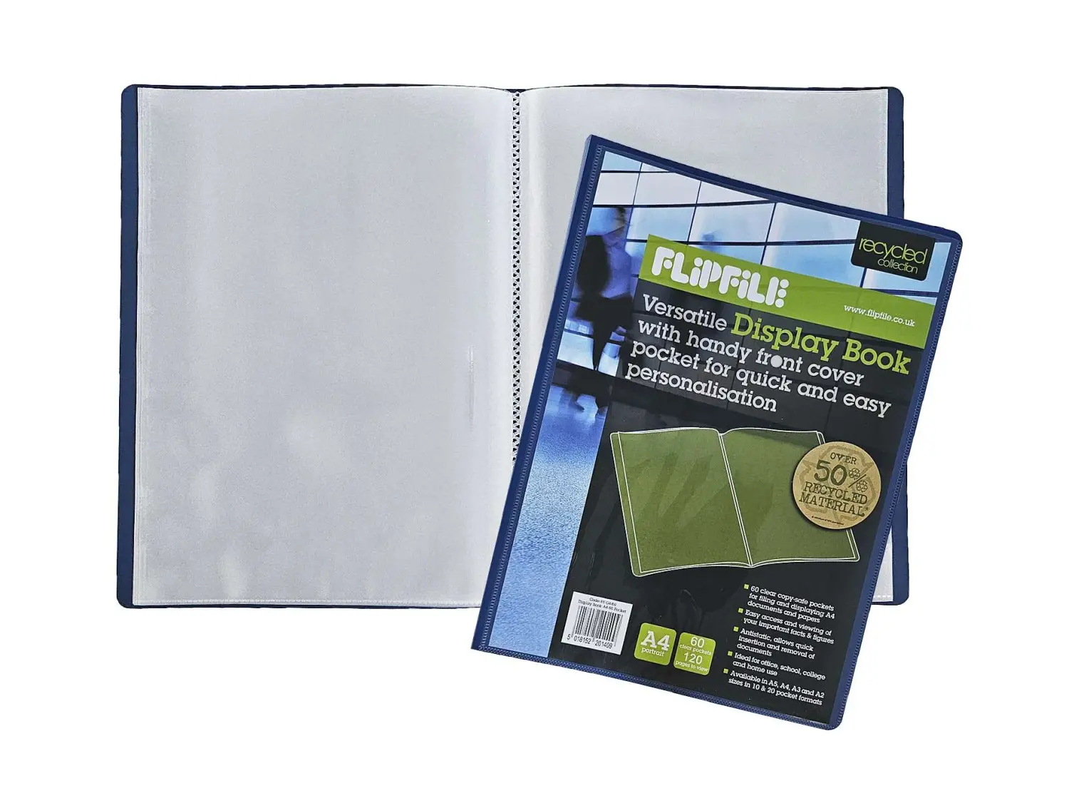 Recycled Flipfile Display Books Blue A4 60 Pockets