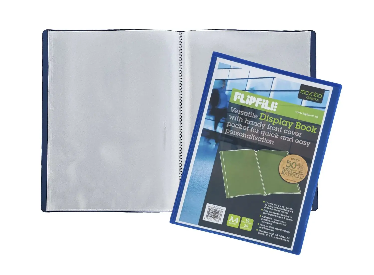 Recycled Flipfile Display Books Blue A4 10 Pockets