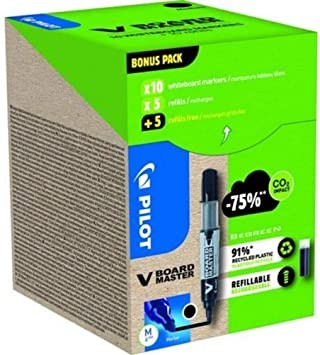 V-Board Master Bullet Tip Medium Black Green Pack - 10 markers + 10 refills