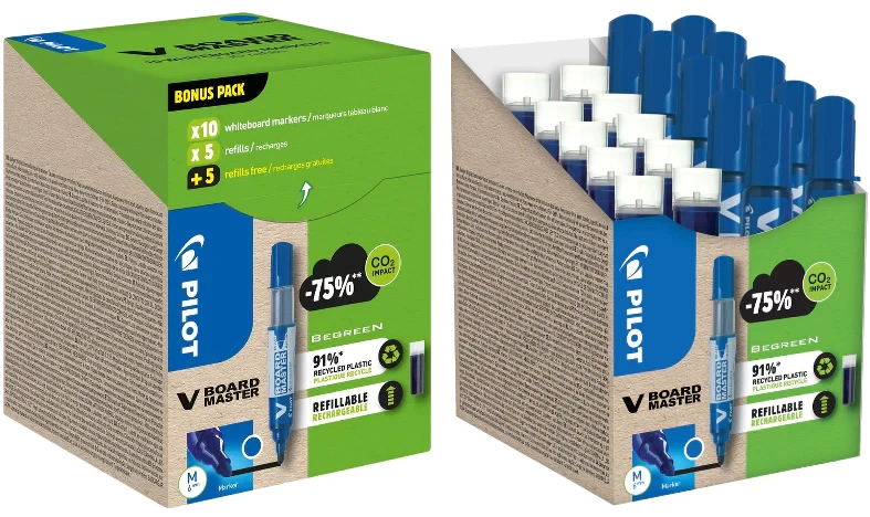 V-Board Master Bullet Tip Medium Blue Green Pack - 10 markers + 10 refills