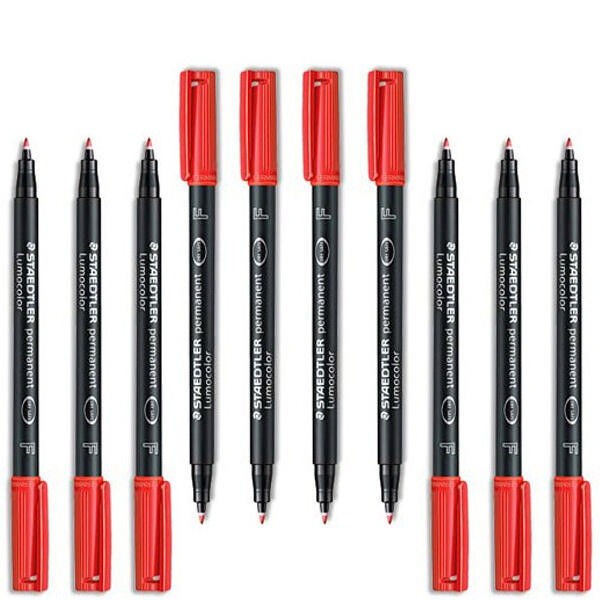 Staedtler Red Lumocolour OHP Fine Permanent Pens PK10