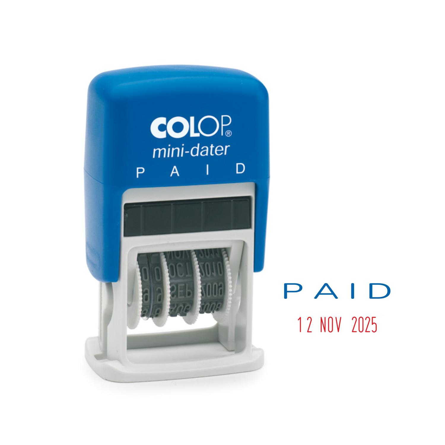Colop Self Inking Mini Text And Date Stamp 2 Colour Paid