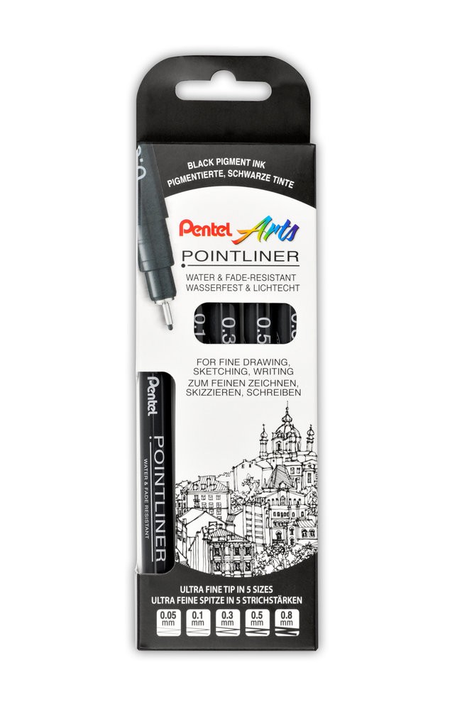 Pentel Pointliner Pens Assorted Nib Sizes Black