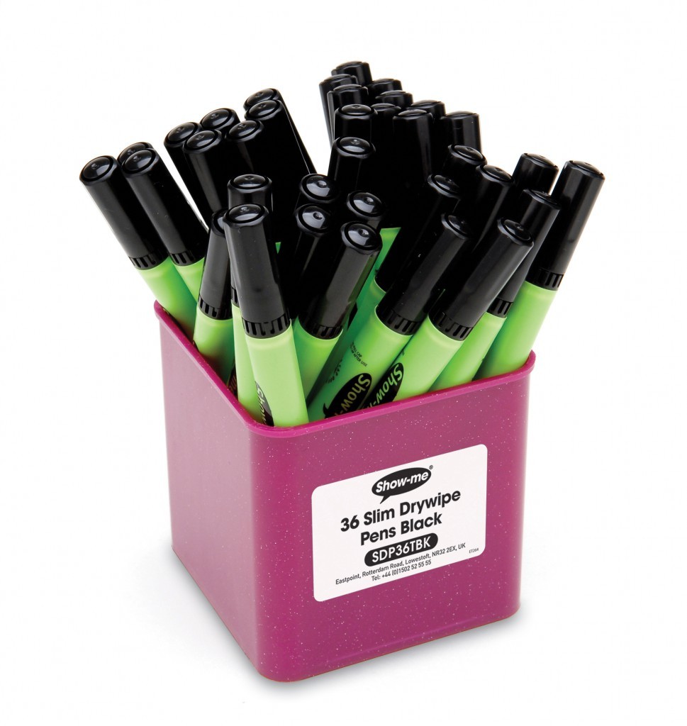 Show-me Classroom Tub 36 Medium Tipped Drywipe Pens Black Tub Of 36