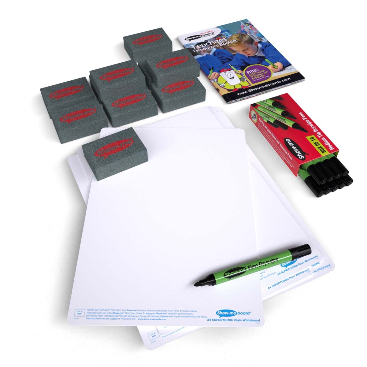 Show-me A4 Super tough Plain Mini Whiteboards, Small Pack, 10 Sets