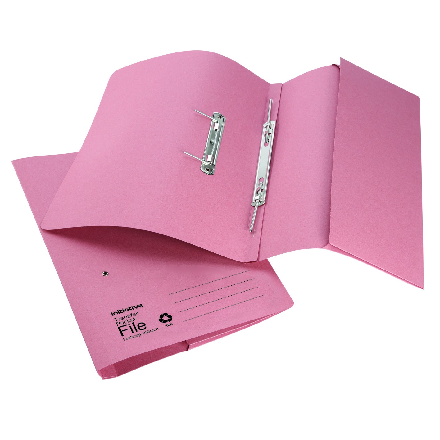 Initiative Transfer Spring File With Pocket Foolscap 285gsm Pink