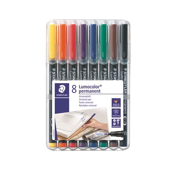 Staedtler Assorted 8s Lumocolour OHP Fine Permanent Pens