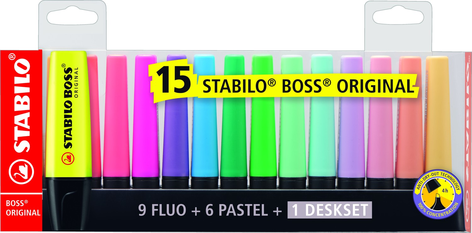 Stabilo Boss Deskset Flurescent & Pastel Assorted Pack 15