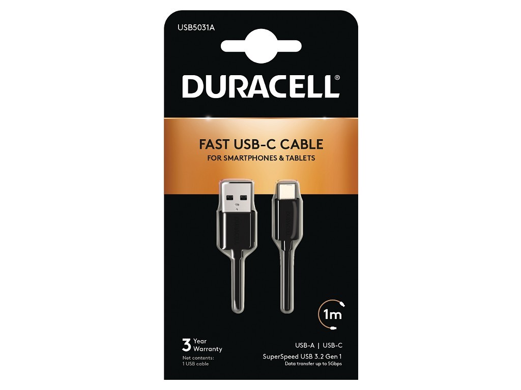 Duracell USB 3.0 To USB C Sync & Charge Cable 1M