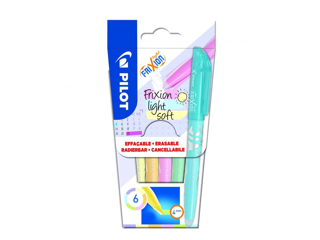 FriXion Light Soft Erasable Pastel Highlighter 6 Piece Wallet Assorted Colours