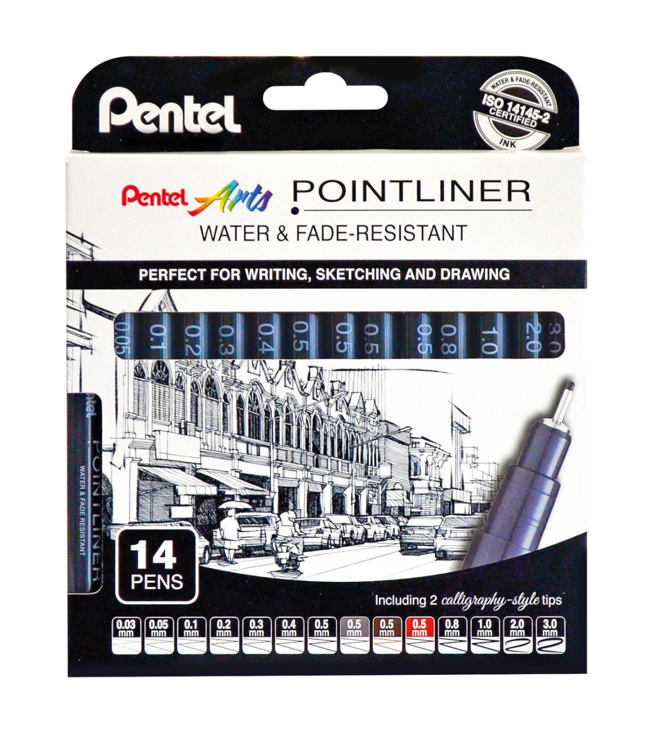 Pentel Pointliner Pens Assorted Nib Sizes Black
