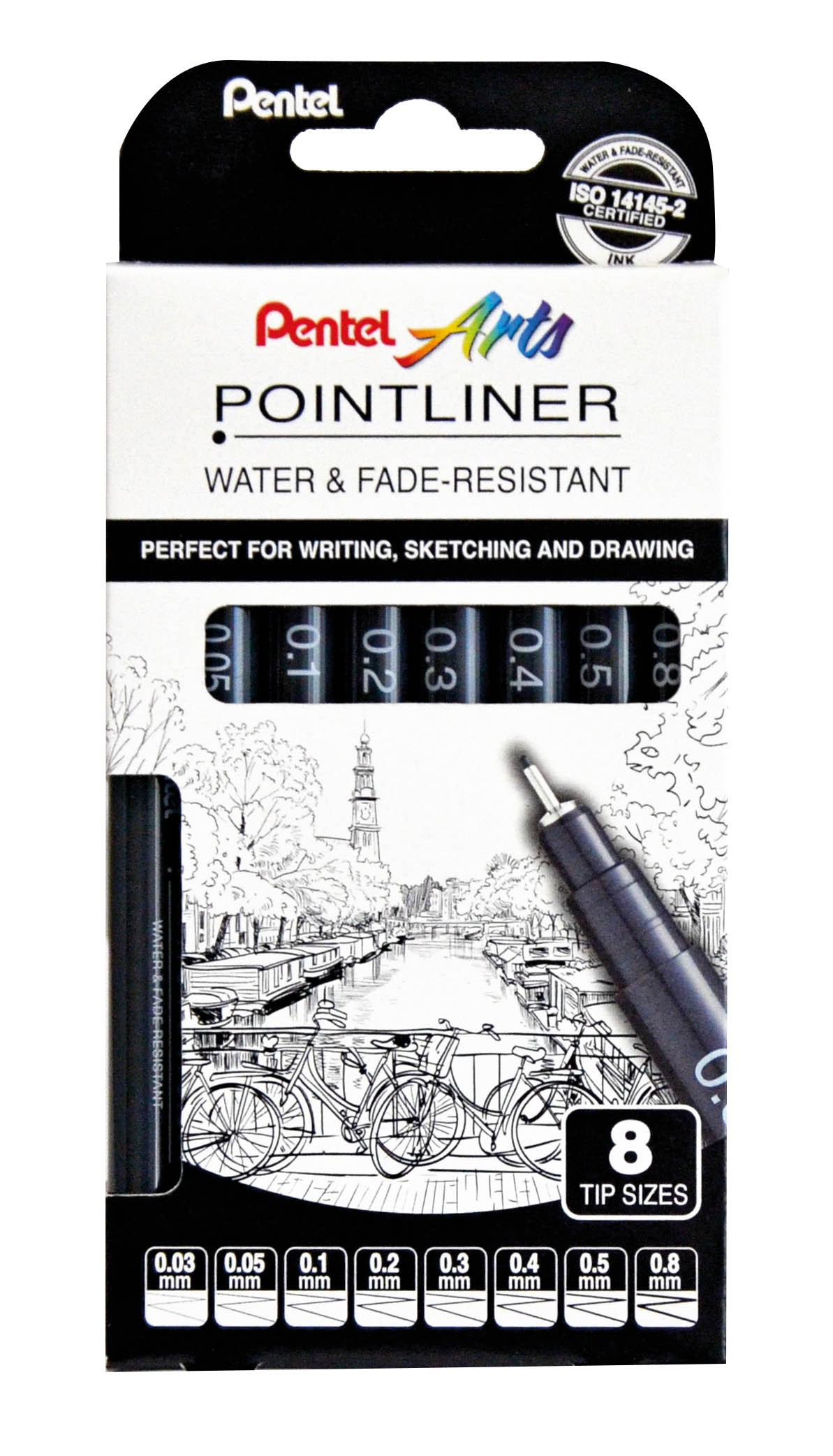 Pentel Pointliner Pens Assorted Nib Sizes Black