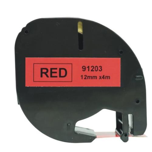 Compatible Dymo S0721630 Plastic Labels 12mm x 4m Black on Red Label Tape