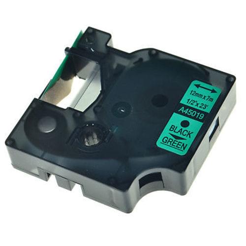 Compatible Dymo D1 S0720590 12mm x 7m Black on Green Label Tapes 45019