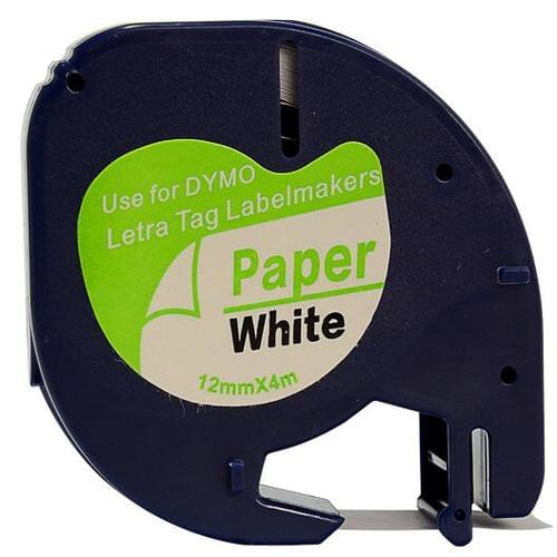 Compatible Dymo S0721510 91200 12mm x 4m Black On White Paper Tape