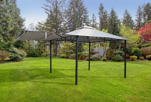 ALGARVE Awning Gazebo 3.3x3.3m + 2.1m Grey | ALGGAZ3.3X3.3-GREY | 