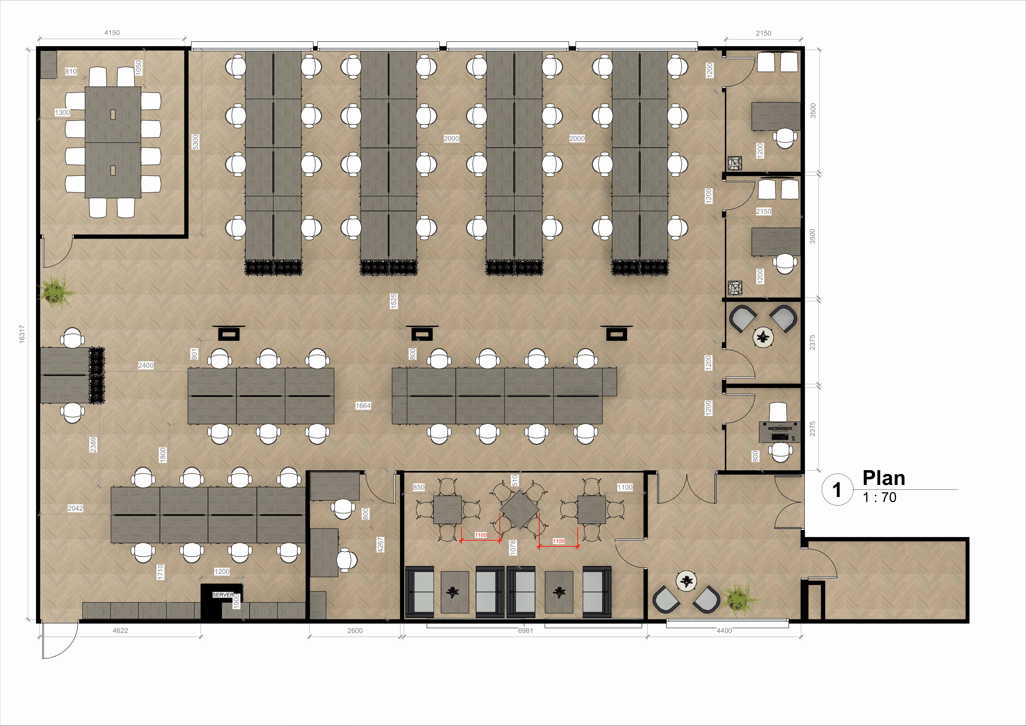 Approved 2D office plan layout for partitioning and space optimisation
