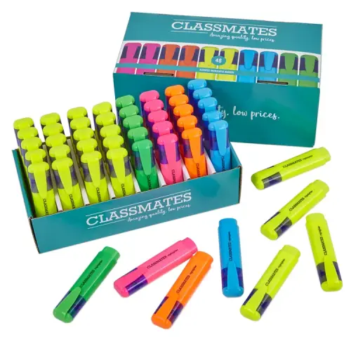 Classmates Highlighters - 5 Assorted Colours - Pack of 48