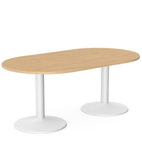 Kito Meeting Table Oval White Cylinder Base 1800w x 1000d - Beech