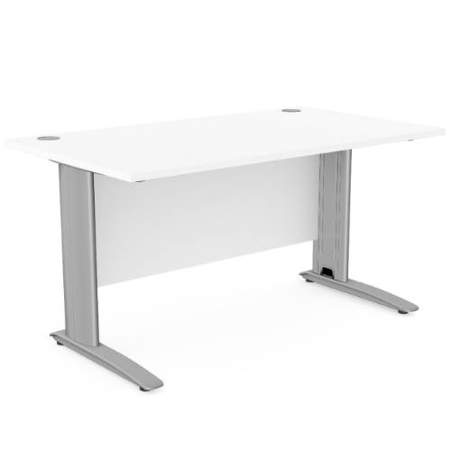 Komo Straight Desk 1400 x 800mm - Silver Leg / White Top