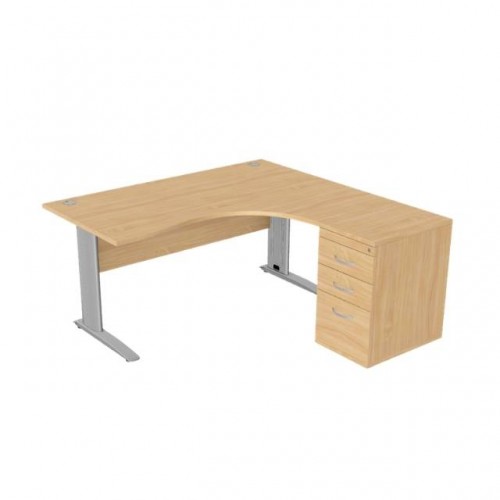 Komo Crescent Desk 1600 x 1200mm R/Hand - Silver Leg / Beech Top with Desk High Ped
