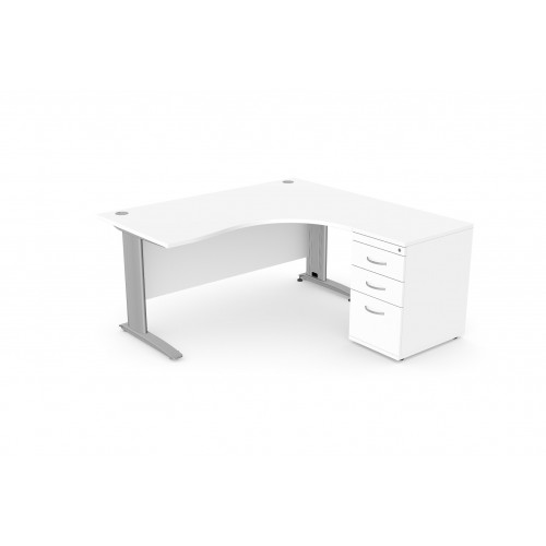 Komo Crescent Desk 1600/800 x 1200/600mm R/H - Silver Leg / White Top with Desk High Ped