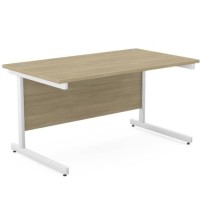 Ashford Metal Leg 1400mm x 800mm Straight Desk - White Leg / Urban Oak Top