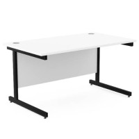 Ashford Metal Leg 1400mm x 800mm Straight Desk - Black Leg / White Top