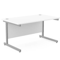 Ashford Metal Leg 1400mm x 800mm Straight Desk - Silver Leg / Urban Oak Top