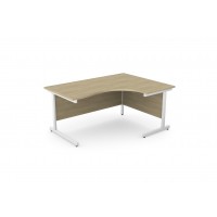 Ashford Metal Leg 1600/800 x 1200/600mm R/H Crescent Desk - White Leg / Urban Oak Top