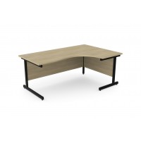 Ashford Metal Leg 1800/800 x 1200/600mm R/H Crescent Desk - Black Leg / Urban Oak Top