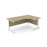 Ashford Metal Leg 1800/800 x 1200/600mm R/H Crescent Desk - White Leg / Urban Oak Top