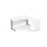 Komo Crescent Desk 1600/800 x 1200/600mm R/H - Silver Leg / White Top with Desk High Ped