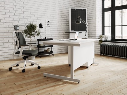 Ashford Metal Leg 1200mm x 800mm Straight Desk - Silver Leg / Beech Top