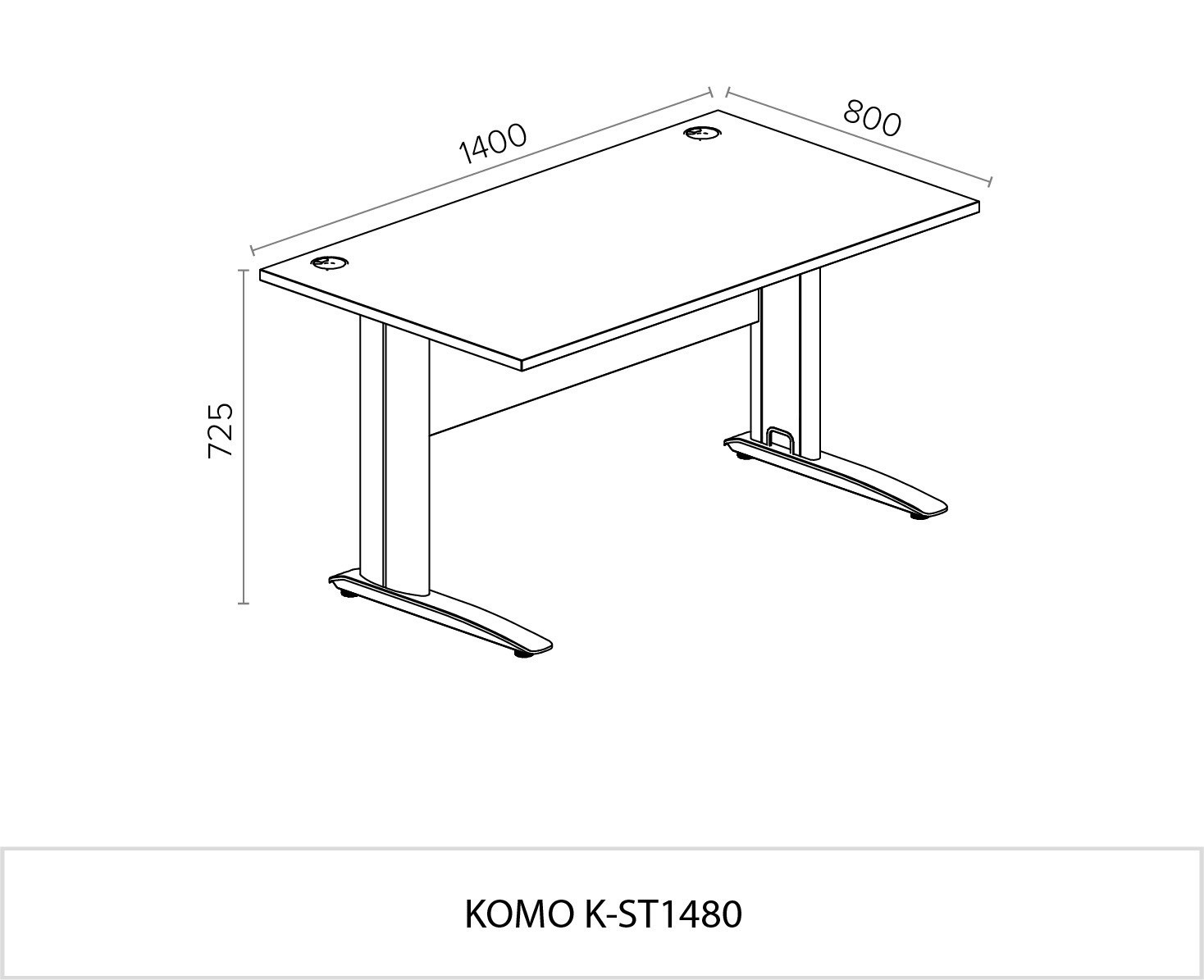 Komo Straight Desk 1400 x 800mm - Silver Leg / White Top