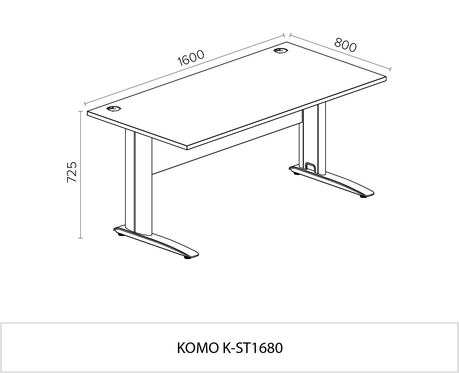 Komo Straight Desk 1600 x 800mm - Silver Leg / White Top